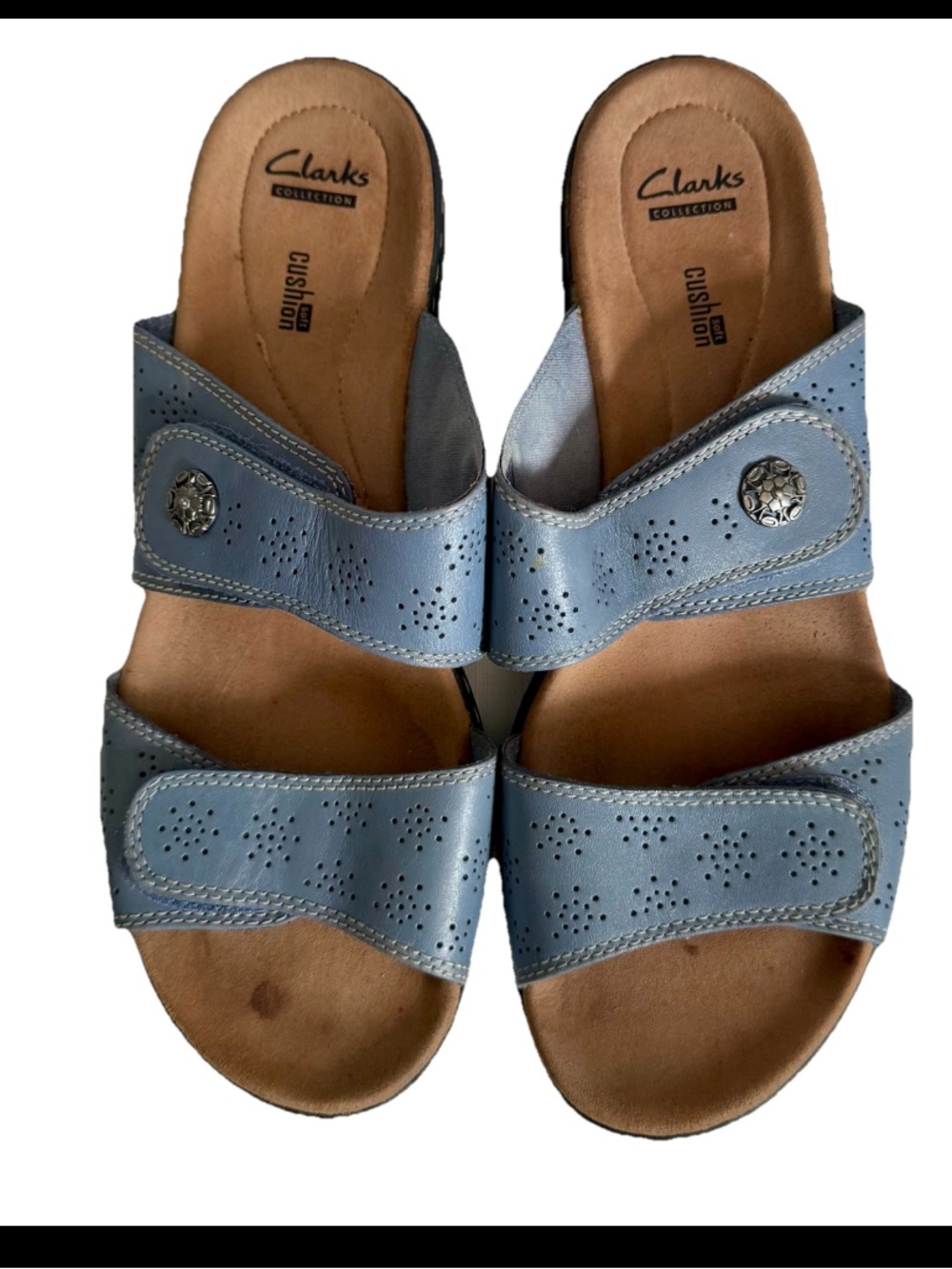Clarks Collection Cushion Soft Sandals Womens US 11 Blue Leather Comfort Slides - Picture 2 of 5